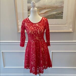Free People 2 Red Floral Lace Dress